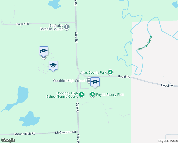 map of restaurants, bars, coffee shops, grocery stores, and more near 9055 Hegel Road in Goodrich