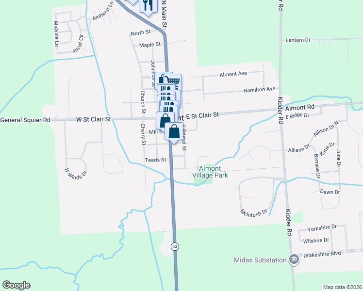 map of restaurants, bars, coffee shops, grocery stores, and more near 209 South Main Street in Almont