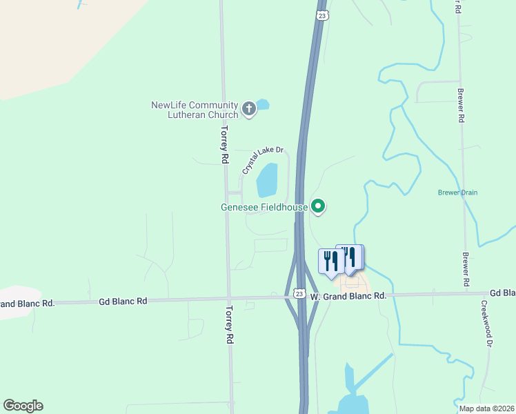 map of restaurants, bars, coffee shops, grocery stores, and more near 7311 Crystal Lake Drive in Swartz Creek