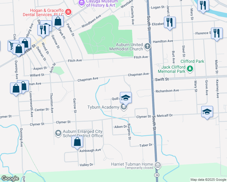 map of restaurants, bars, coffee shops, grocery stores, and more near 34 Chapman Avenue in Auburn