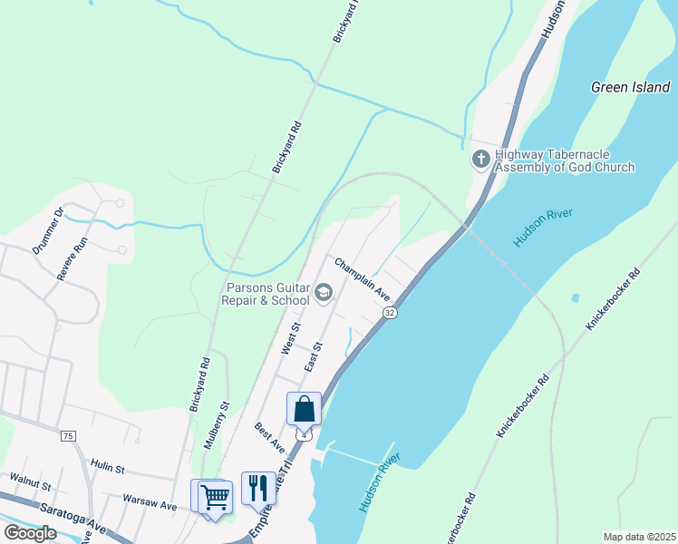 map of restaurants, bars, coffee shops, grocery stores, and more near 26 Champlain Avenue in Mechanicville