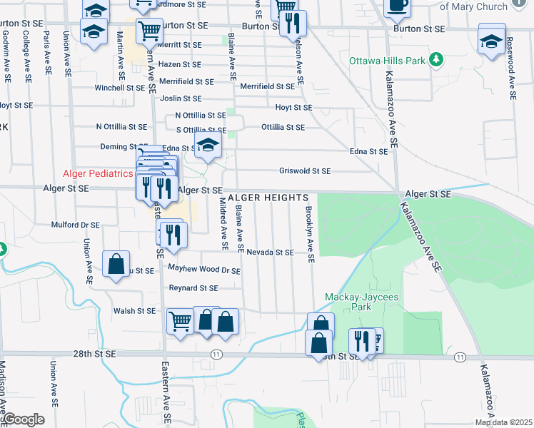 map of restaurants, bars, coffee shops, grocery stores, and more near in Grand Rapids
