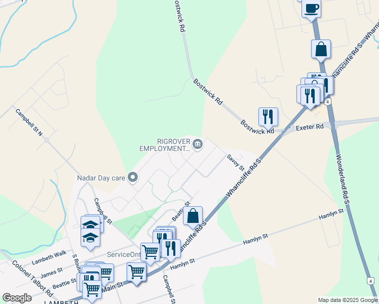 map of restaurants, bars, coffee shops, grocery stores, and more near 2068 Bakervilla Street in London