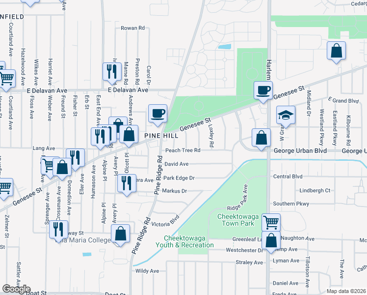 map of restaurants, bars, coffee shops, grocery stores, and more near 14 Rowland Avenue in Buffalo