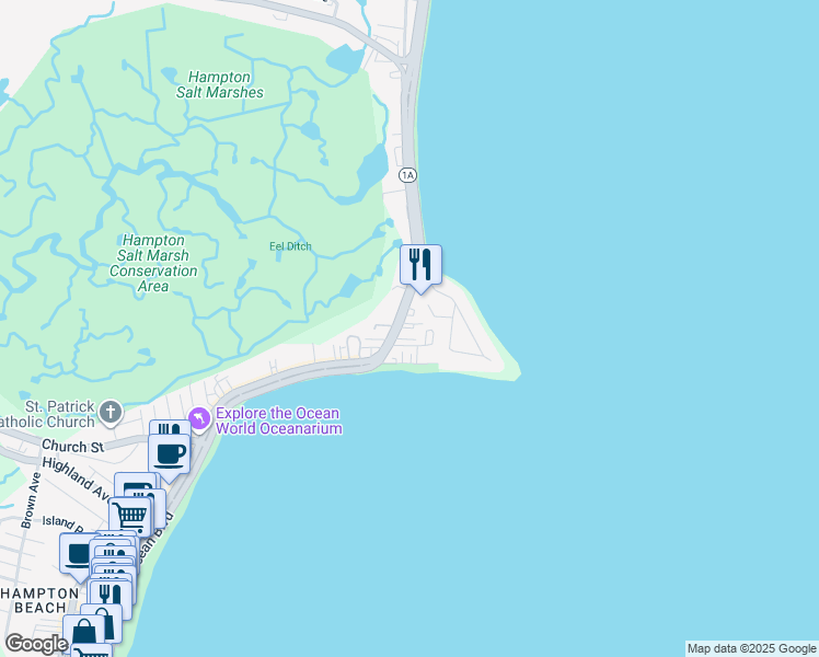 map of restaurants, bars, coffee shops, grocery stores, and more near 8 Sunsurf Avenue in Hampton