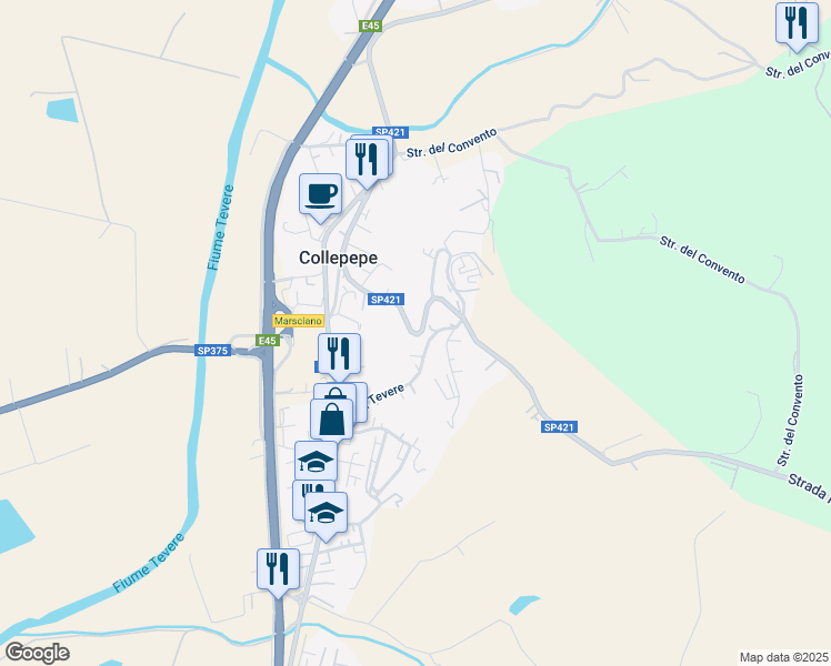 map of restaurants, bars, coffee shops, grocery stores, and more near 10 Via Perugina in Collepepe