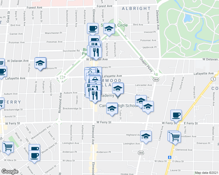 map of restaurants, bars, coffee shops, grocery stores, and more near in Ridgeway