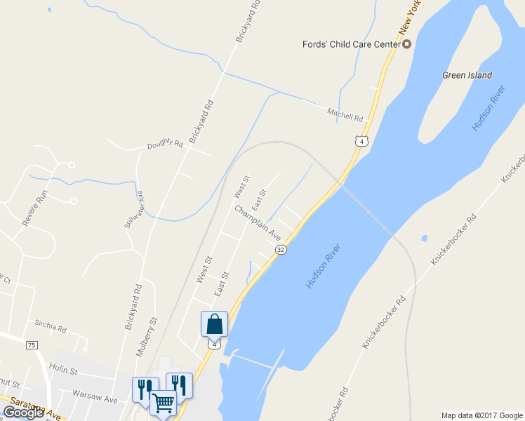 map of restaurants, bars, coffee shops, grocery stores, and more near 93 East Street in Mechanicville