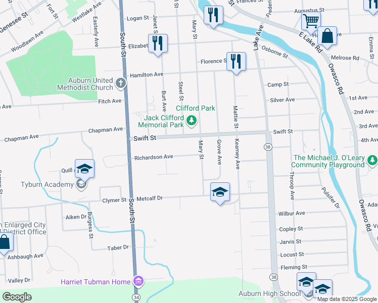 map of restaurants, bars, coffee shops, grocery stores, and more near 39 Richardson Avenue in Auburn
