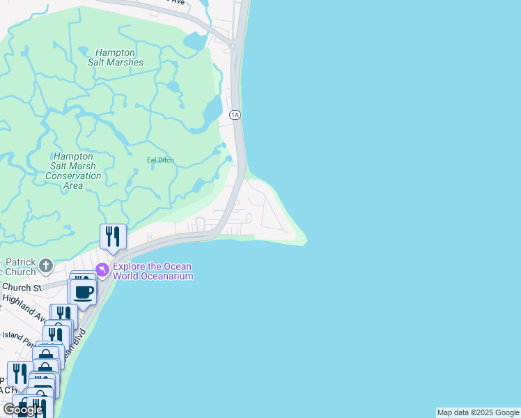 map of restaurants, bars, coffee shops, grocery stores, and more near 22 Dumas Avenue in Hampton