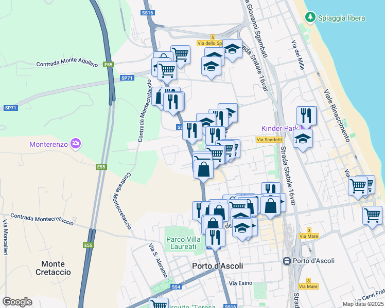 map of restaurants, bars, coffee shops, grocery stores, and more near 27B Via Cesare Luciano Gabrielli in San Benedetto del Tronto