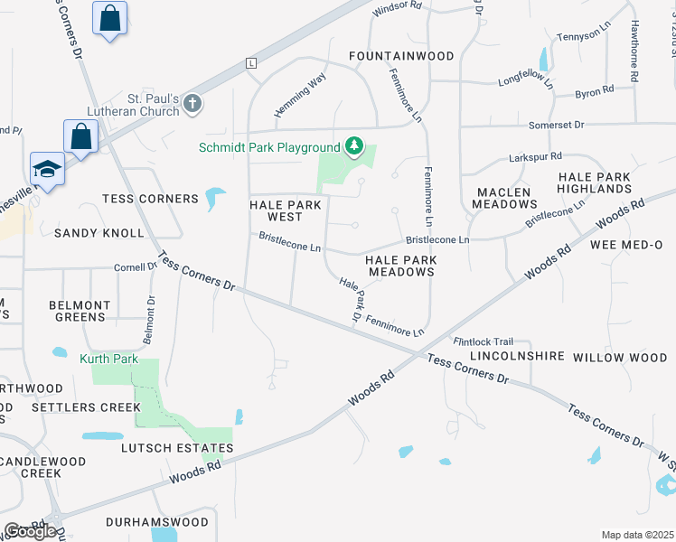 map of restaurants, bars, coffee shops, grocery stores, and more near W136S6936 Hale Park Drive in Muskego