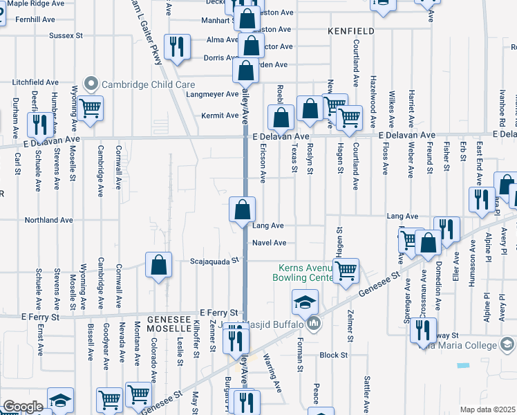 map of restaurants, bars, coffee shops, grocery stores, and more near 26 Ericson Avenue in Buffalo