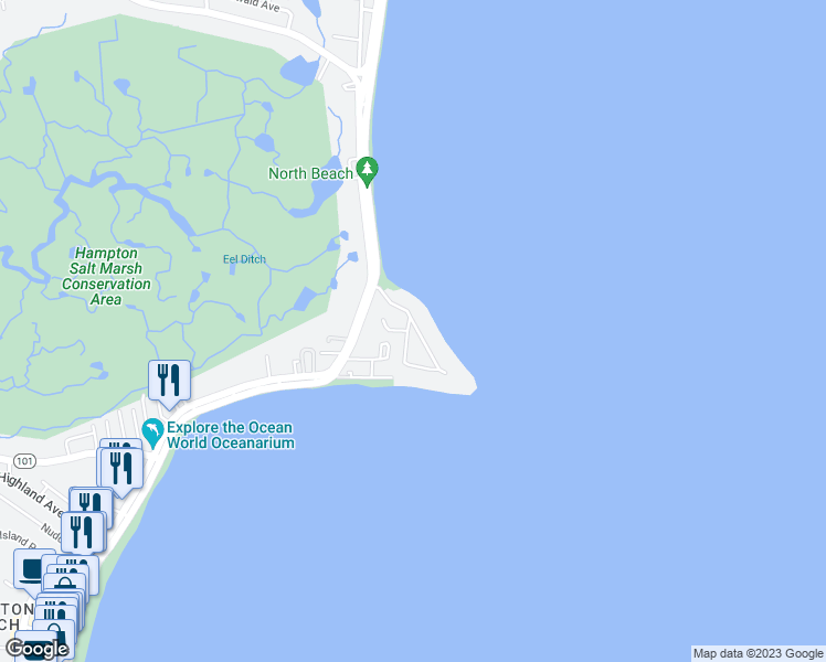 map of restaurants, bars, coffee shops, grocery stores, and more near 22 Dumas Avenue in Hampton