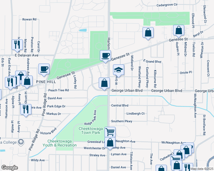 map of restaurants, bars, coffee shops, grocery stores, and more near 2768 Harlem Road in Cheektowaga