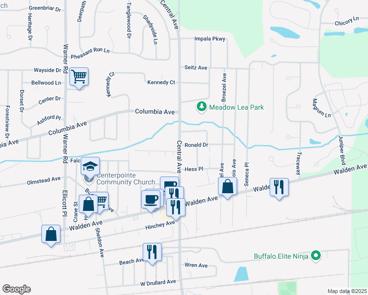 map of restaurants, bars, coffee shops, grocery stores, and more near 415 Central Ave in Lancaster