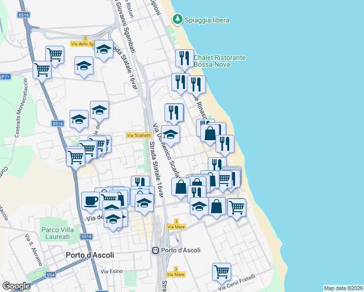 map of restaurants, bars, coffee shops, grocery stores, and more near 17 Via Niccolò Paganini in San Benedetto del Tronto