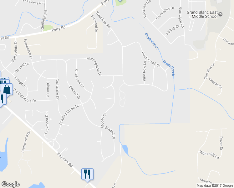 map of restaurants, bars, coffee shops, grocery stores, and more near 12240 Moceri Drive in Grand Blanc