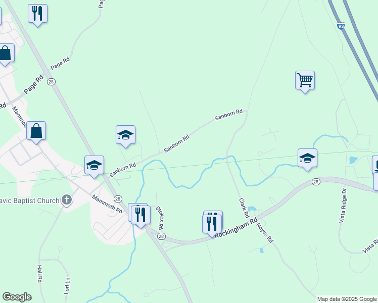 map of restaurants, bars, coffee shops, grocery stores, and more near 30 Sanborn Road in Londonderry