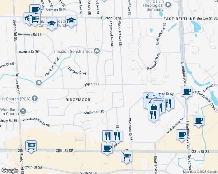 map of restaurants, bars, coffee shops, grocery stores, and more near 2946 Alger Street Southeast in Grand Rapids