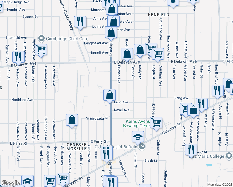 map of restaurants, bars, coffee shops, grocery stores, and more near 26 Ericson Avenue in Buffalo
