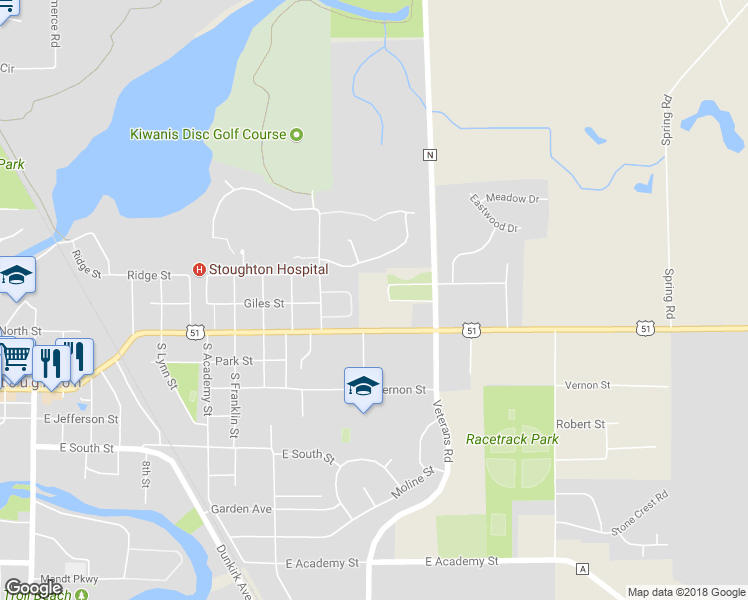 map of restaurants, bars, coffee shops, grocery stores, and more near 956 U.S. 51 in Stoughton