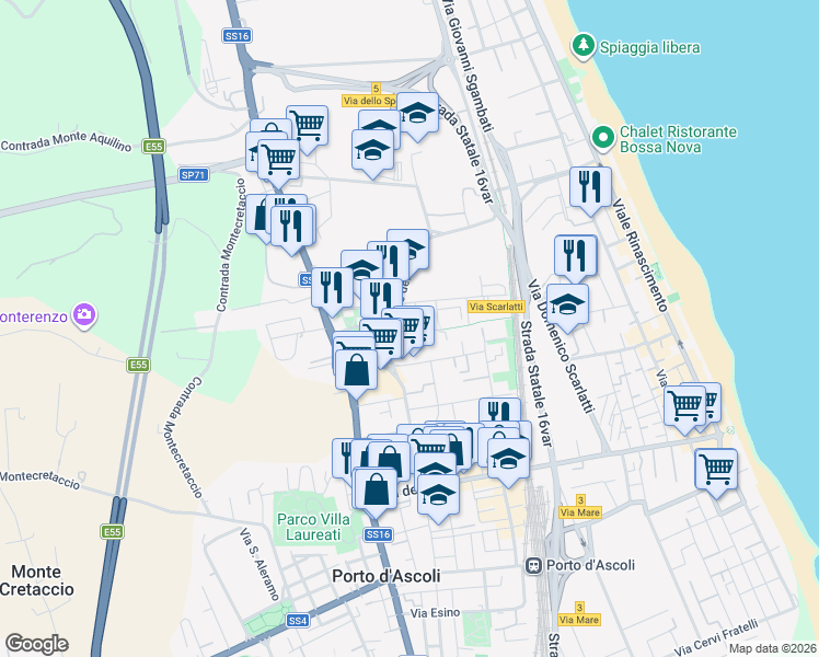 map of restaurants, bars, coffee shops, grocery stores, and more near 199 Viale dello Sport in San Benedetto del Tronto