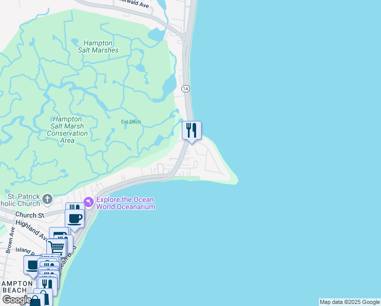 map of restaurants, bars, coffee shops, grocery stores, and more near 8 Sunsurf Avenue in Hampton