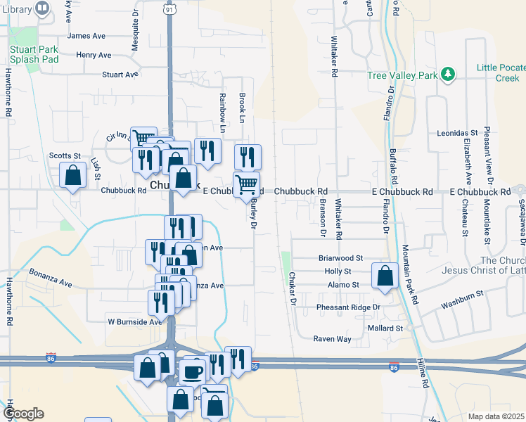 map of restaurants, bars, coffee shops, grocery stores, and more near 4750 Burley Drive in Pocatello