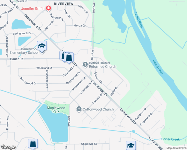 map of restaurants, bars, coffee shops, grocery stores, and more near 8283 Fairwood Drive in Georgetown Township