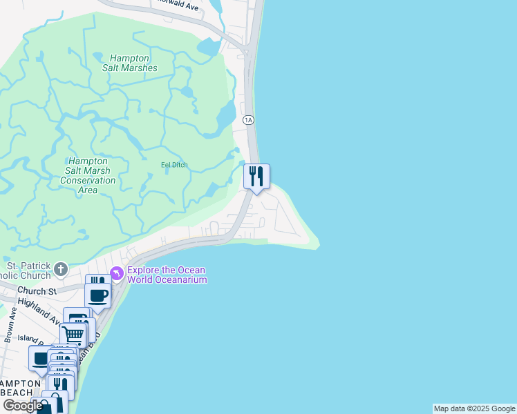 map of restaurants, bars, coffee shops, grocery stores, and more near 8 Sunsurf Avenue in Hampton