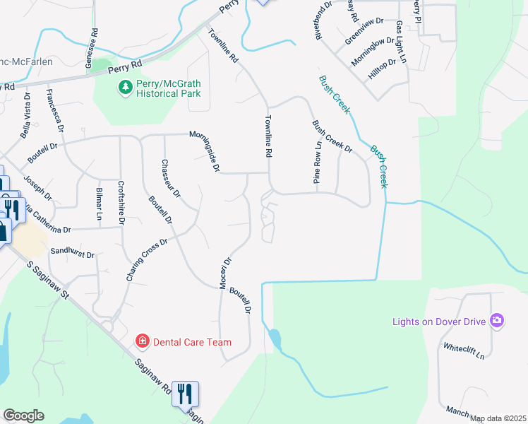 map of restaurants, bars, coffee shops, grocery stores, and more near 12240 Moceri Drive in Grand Blanc