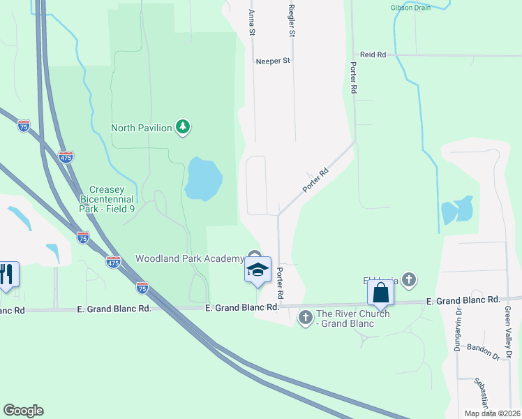 map of restaurants, bars, coffee shops, grocery stores, and more near 7341 Westminster Circle in Grand Blanc