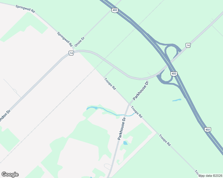 map of restaurants, bars, coffee shops, grocery stores, and more near 22639 Troops Road in Mount Brydges