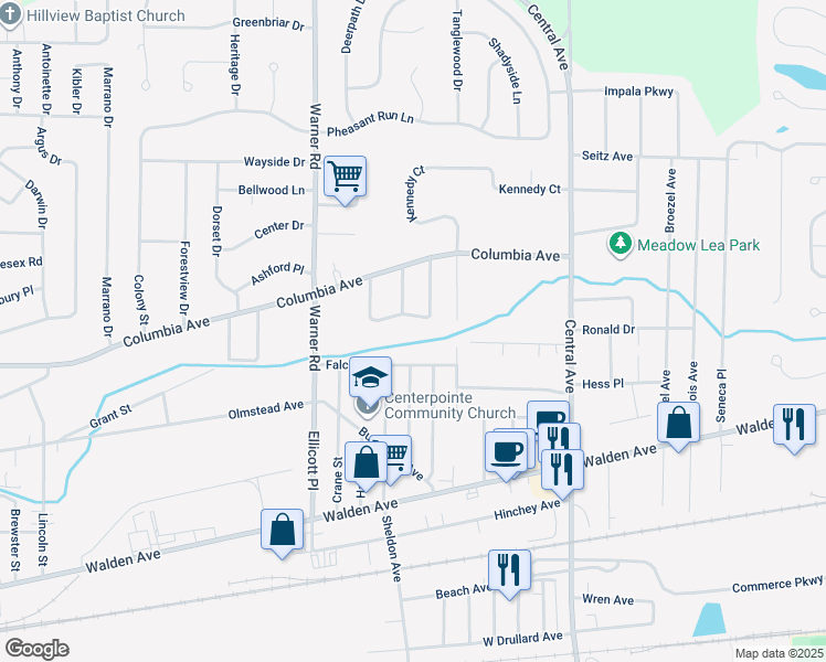 map of restaurants, bars, coffee shops, grocery stores, and more near 23 Eagle Terrace in Depew