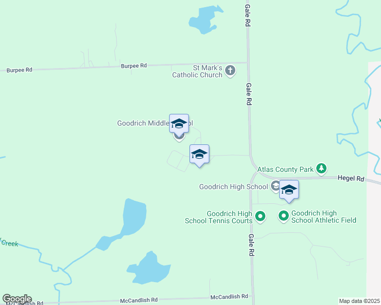 map of restaurants, bars, coffee shops, grocery stores, and more near 7500 Gale Road in Goodrich