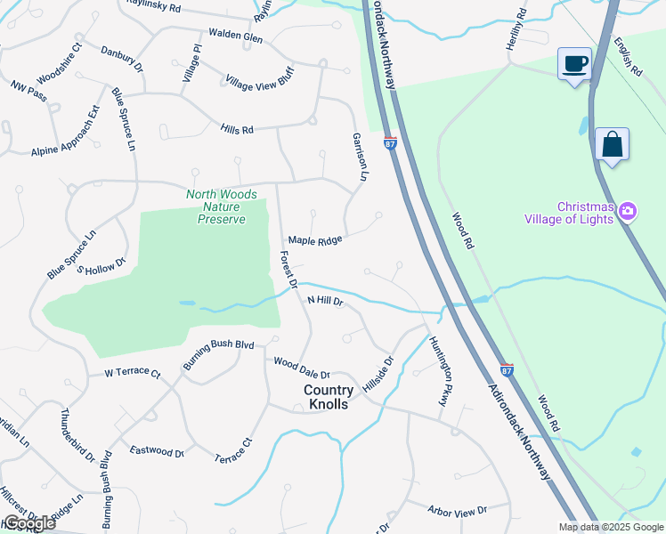 map of restaurants, bars, coffee shops, grocery stores, and more near 16 Forest Drive in Ballston Lake