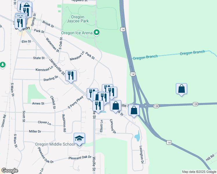 map of restaurants, bars, coffee shops, grocery stores, and more near 922 Park Street in Oregon