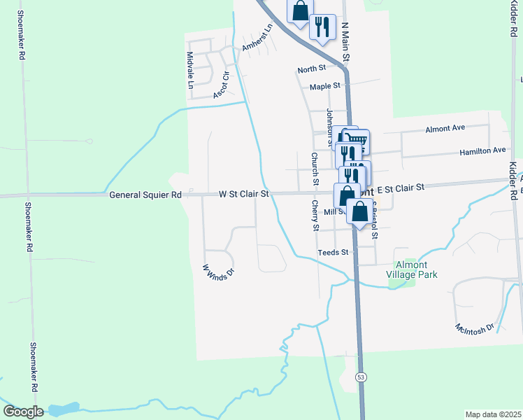 map of restaurants, bars, coffee shops, grocery stores, and more near 219 Jonathon Drive in Almont