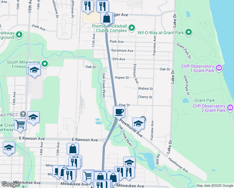 map of restaurants, bars, coffee shops, grocery stores, and more near 1015 North Chicago Avenue in South Milwaukee