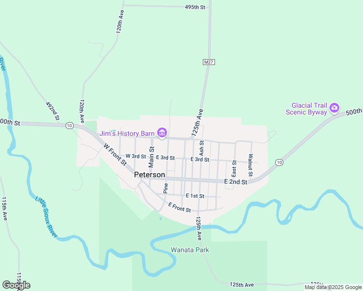 map of restaurants, bars, coffee shops, grocery stores, and more near 303 Park Street in Peterson
