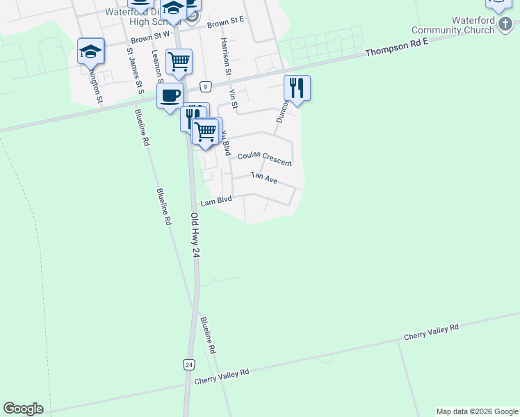 map of restaurants, bars, coffee shops, grocery stores, and more near 11 Taishan Place in Waterford