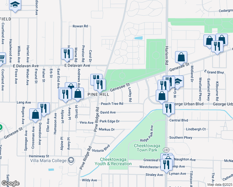 map of restaurants, bars, coffee shops, grocery stores, and more near 31 Rowland Avenue in Buffalo