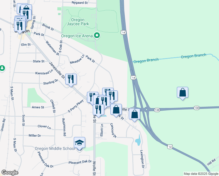 map of restaurants, bars, coffee shops, grocery stores, and more near 922 Park St in Oregon