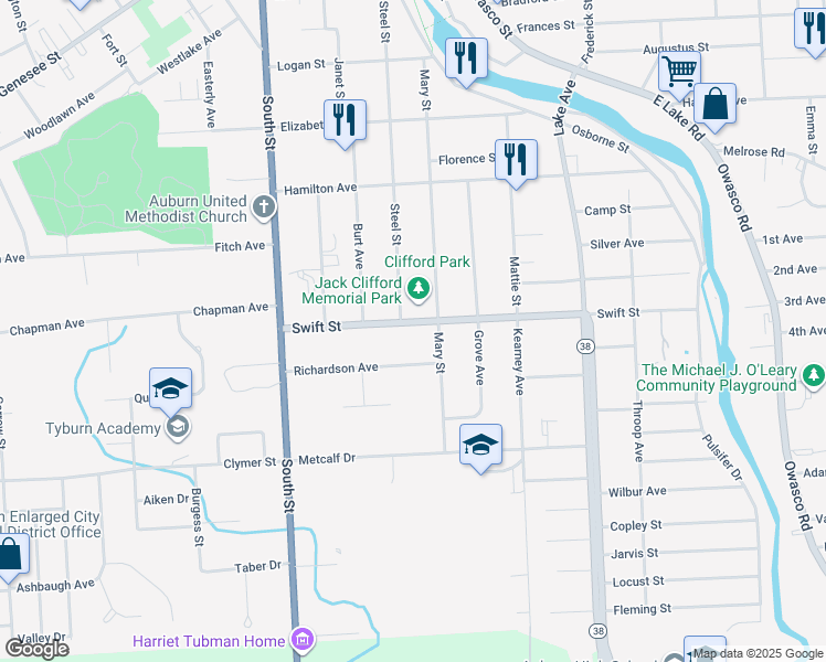 map of restaurants, bars, coffee shops, grocery stores, and more near 39 Richardson Avenue in Auburn