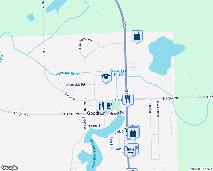 map of restaurants, bars, coffee shops, grocery stores, and more near 7501 Seneca Street in Goodrich