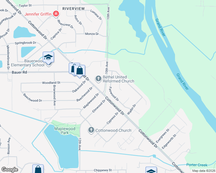 map of restaurants, bars, coffee shops, grocery stores, and more near 8283 Fairwood Drive in Georgetown Township