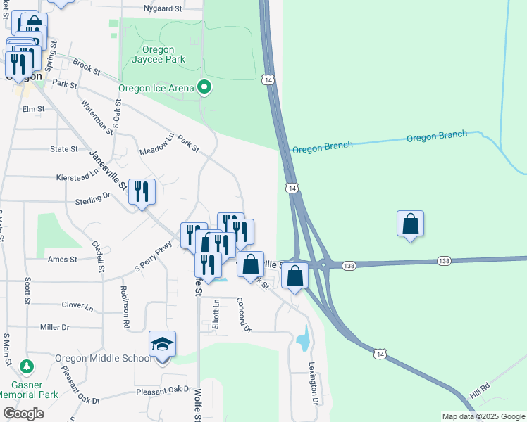 map of restaurants, bars, coffee shops, grocery stores, and more near 883 Park Street in Oregon