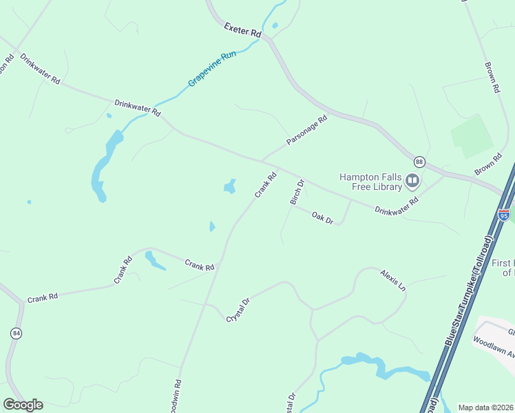 map of restaurants, bars, coffee shops, grocery stores, and more near 8 Crank Road in Hampton Falls