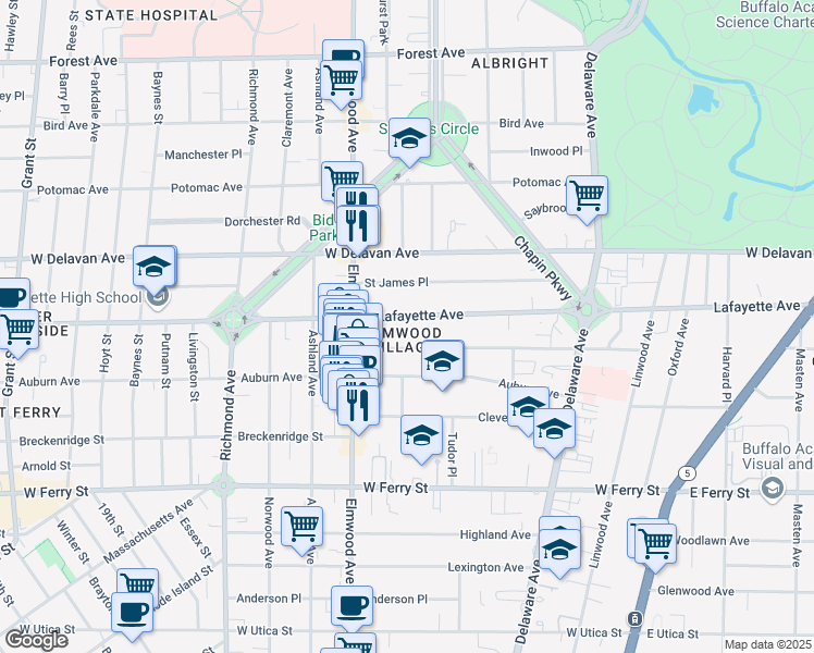 map of restaurants, bars, coffee shops, grocery stores, and more near in Ridgeway